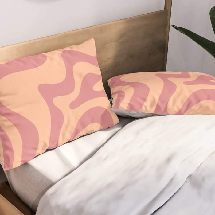 Retro Liquid Swirl Abstract Pattern Peach and Plum Pillow Sham Gallery Image 2