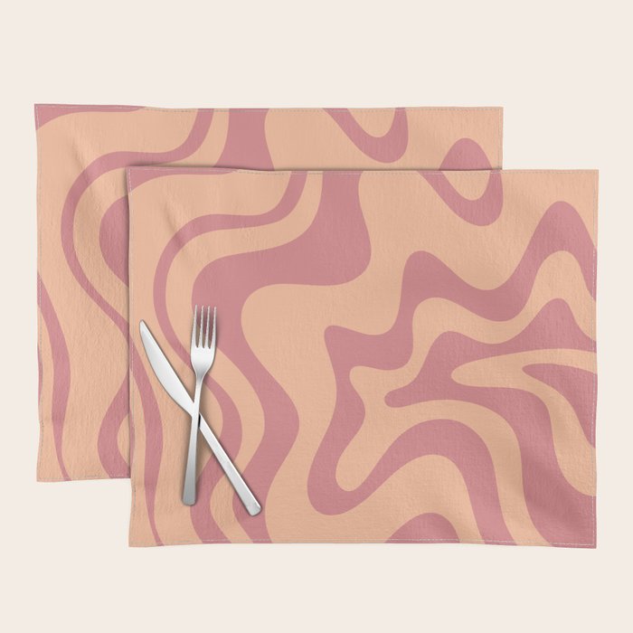 Retro Liquid Swirl Abstract Pattern Peach and Plum Placemat Gallery Image 1