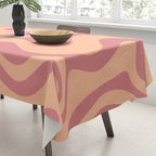 Retro Liquid Swirl Abstract Pattern Peach and Plum Tablecloth Gallery Image 3