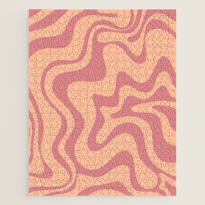 Retro Liquid Swirl Abstract Pattern Peach and Plum Jigsaw Puzzle Gallery Image 1