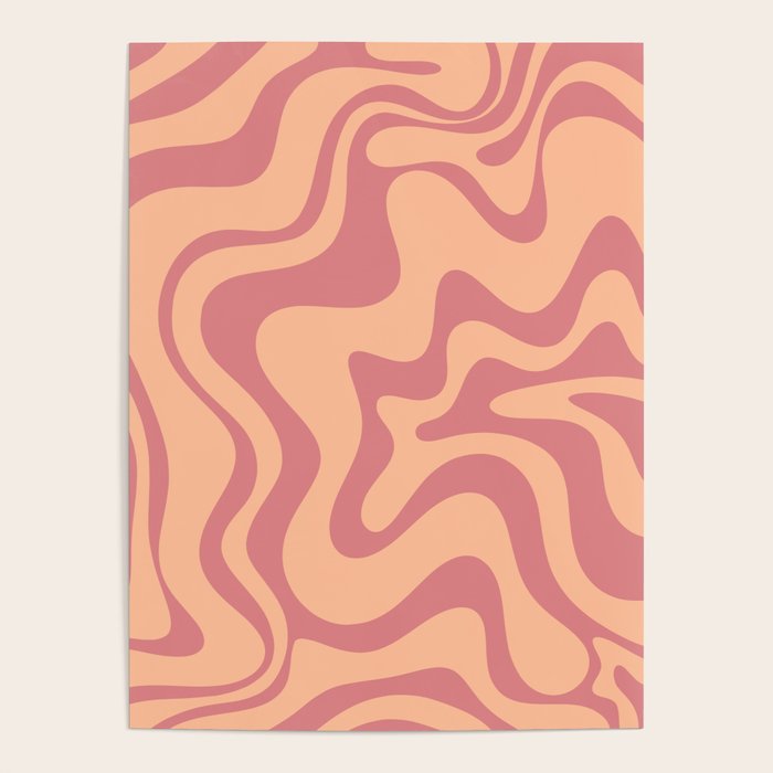 Retro Liquid Swirl Abstract Pattern Peach and Plum Poster Gallery Image 4