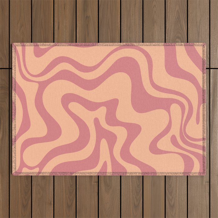 Retro Liquid Swirl Abstract Pattern Peach and Plum Outdoor Rug Gallery Image 1
