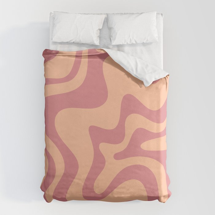 Retro Liquid Swirl Abstract Pattern Peach and Plum Duvet Cover Gallery Image 1