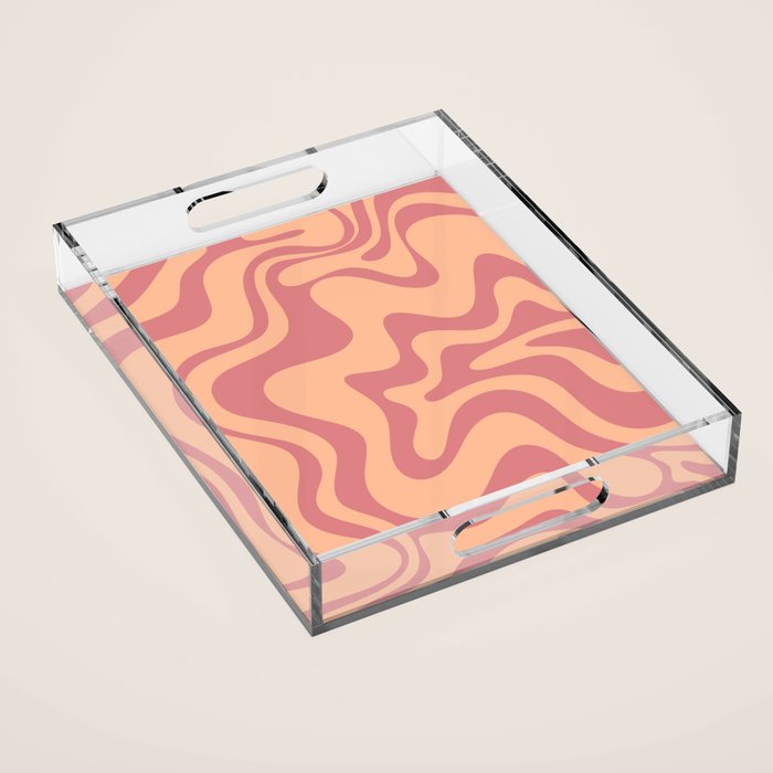 Retro Liquid Swirl Abstract Pattern Peach and Plum Acrylic Tray Gallery Image 1