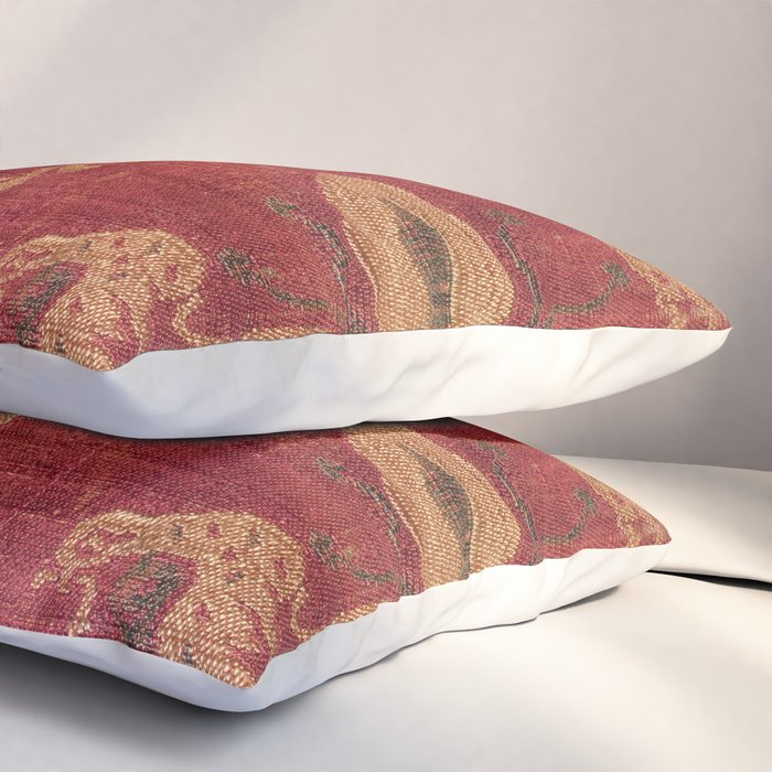 Antique Distressed Red Silk with Palmettes and Birds Pillow Sham Gallery Image 3