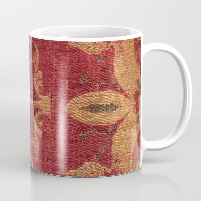 Antique Distressed Red Silk with Palmettes and Birds Coffee Mug Gallery Image 1