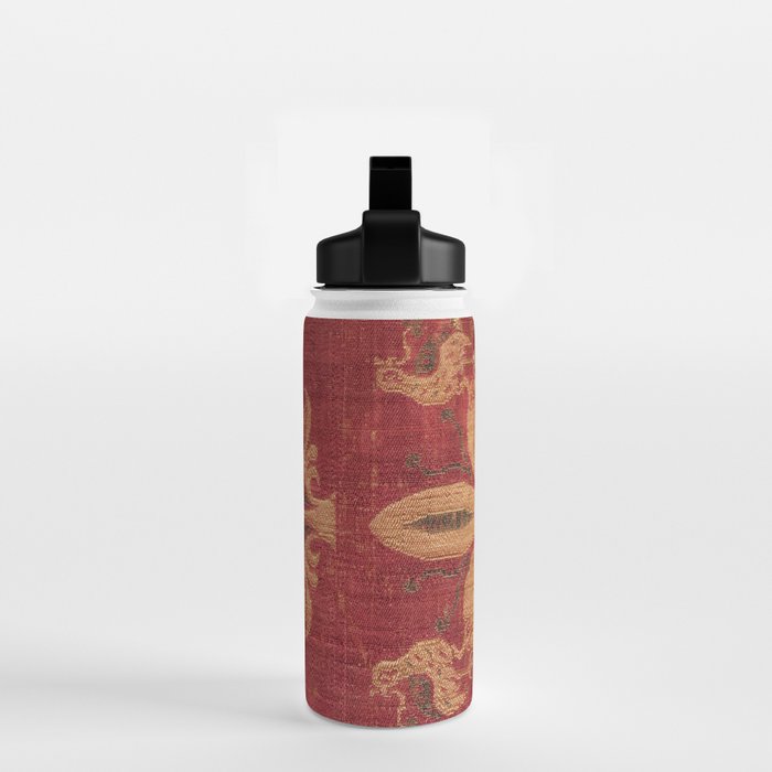 Antique Distressed Red Silk with Palmettes and Birds Water Bottle Gallery Image 2