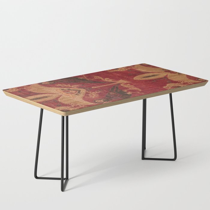 Antique Distressed Red Silk with Palmettes and Birds Coffee Table Gallery Image 1