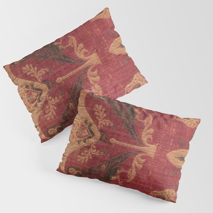 Antique Distressed Red Silk with Palmettes and Birds Pillow Sham Gallery Image 3