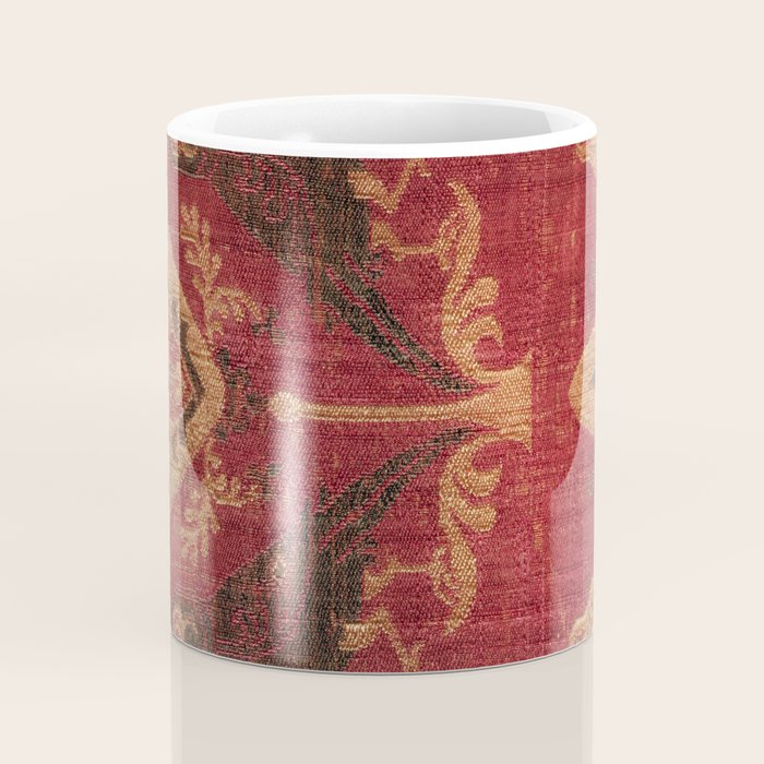 Antique Distressed Red Silk with Palmettes and Birds Coffee Mug Gallery Image 4