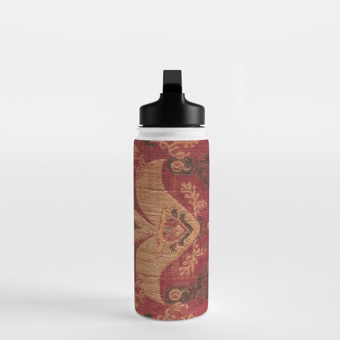 Antique Distressed Red Silk with Palmettes and Birds Water Bottle Gallery Image 3