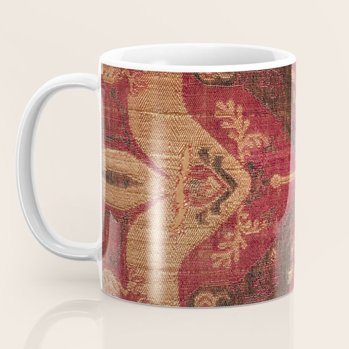 Antique Distressed Red Silk with Palmettes and Birds Coffee Mug Gallery Image 3