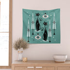 Mid Century Meow Atomic Kitty Christmas ©studioxtine Wall Tapestry Gallery Image 2