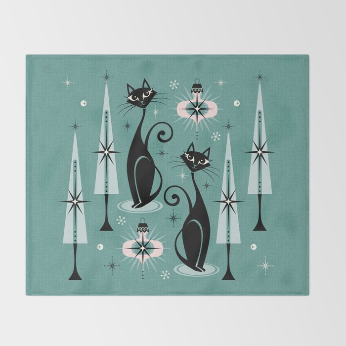 Mid Century Meow Atomic Kitty Christmas ©studioxtine Throw Blanket Gallery Image 2