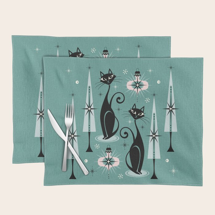 Mid Century Meow Atomic Kitty Christmas ©studioxtine Placemat Gallery Image 1