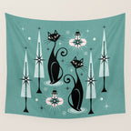 Mid Century Meow Atomic Kitty Christmas ©studioxtine Wall Tapestry Gallery Image 4