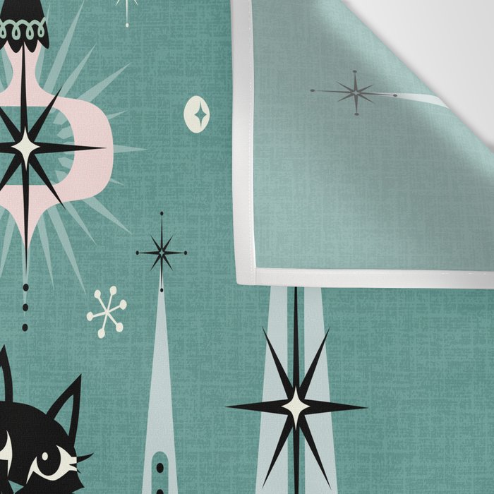 Mid Century Meow Atomic Kitty Christmas ©studioxtine Wall Tapestry Gallery Image 3