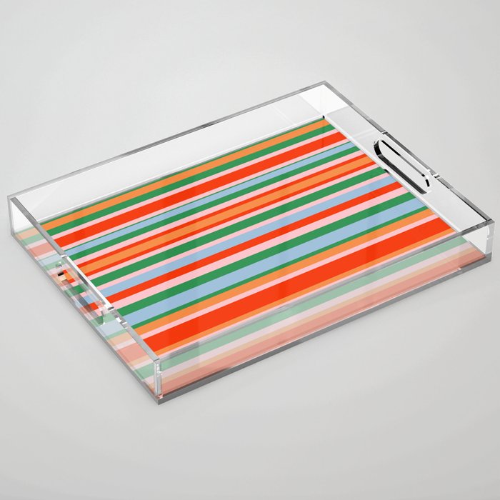 Colorful Stripes in Orange, Green, Pale Pink, and Baby Blue Acrylic Tray Gallery Image 1