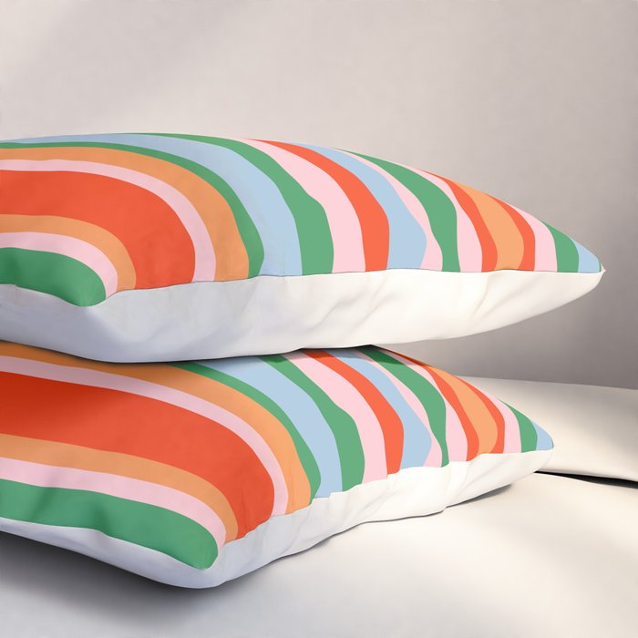 Colorful Stripes in Orange, Green, Pale Pink, and Baby Blue Pillow Sham Gallery Image 3