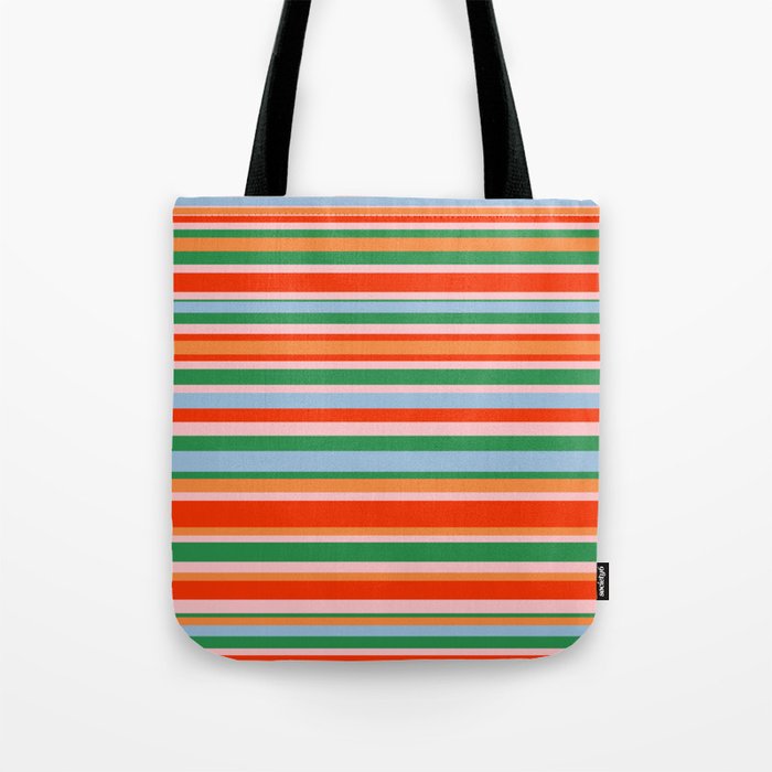 Colorful Stripes in Orange, Green, Pale Pink, and Baby Blue Tote Bag Gallery Image 1