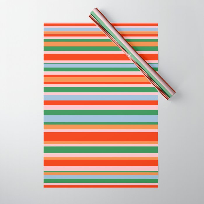 Colorful Stripes in Orange, Green, Pale Pink, and Baby Blue Wrapping Paper Gallery Image 1