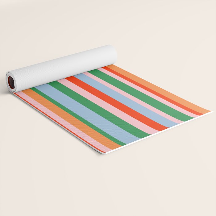 Colorful Stripes in Orange, Green, Pale Pink, and Baby Blue Yoga Mat Gallery Image 2