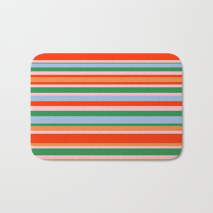 Colorful Stripes in Orange, Green, Pale Pink, and Baby Blue Bath Mat Gallery Image 1