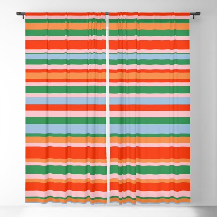 Colorful Stripes in Orange, Green, Pale Pink, and Baby Blue Window Curtain Gallery Image 5