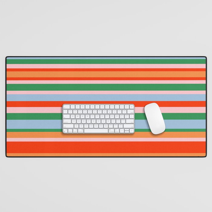 Colorful Stripes in Orange, Green, Pale Pink, and Baby Blue Desk Mat Gallery Image 1