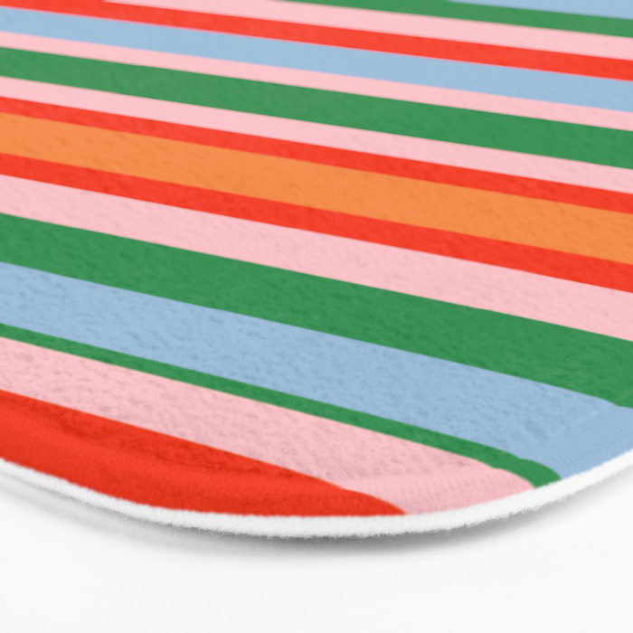 Colorful Stripes in Orange, Green, Pale Pink, and Baby Blue Bath Mat Gallery Image 3