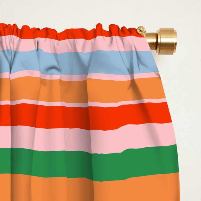 Colorful Stripes in Orange, Green, Pale Pink, and Baby Blue Window Curtain Gallery Image 2