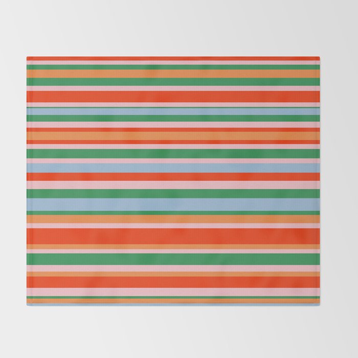 Colorful Stripes in Orange, Green, Pale Pink, and Baby Blue Throw Blanket Gallery Image 2