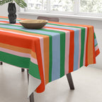 Colorful Stripes in Orange, Green, Pale Pink, and Baby Blue Tablecloth Gallery Image 3