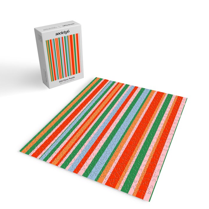 Colorful Stripes in Orange, Green, Pale Pink, and Baby Blue Jigsaw Puzzle Gallery Image 2