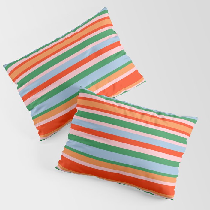 Colorful Stripes in Orange, Green, Pale Pink, and Baby Blue Pillow Sham Gallery Image 3