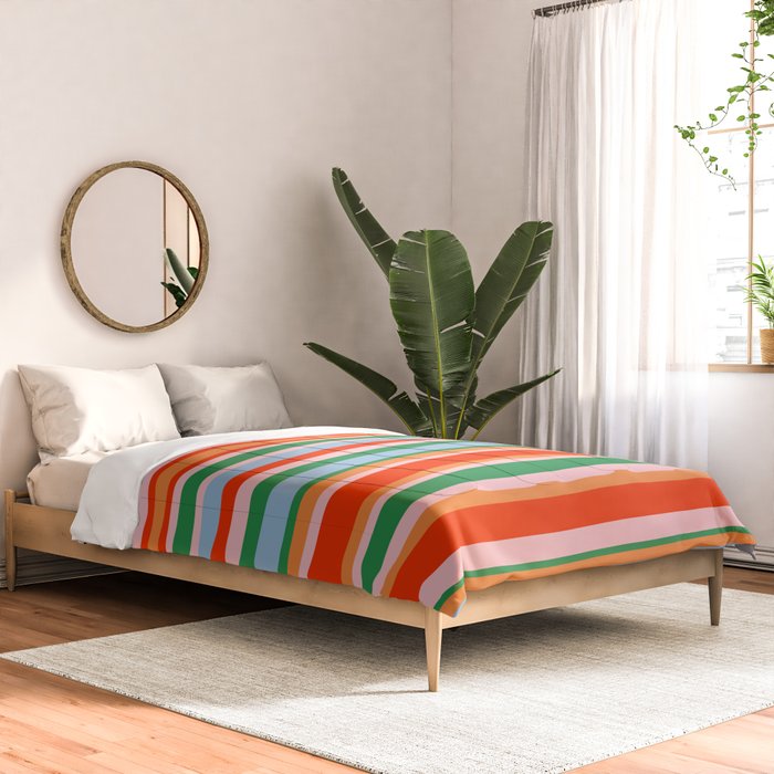 Colorful Stripes in Orange, Green, Pale Pink, and Baby Blue Comforter Gallery Image 2