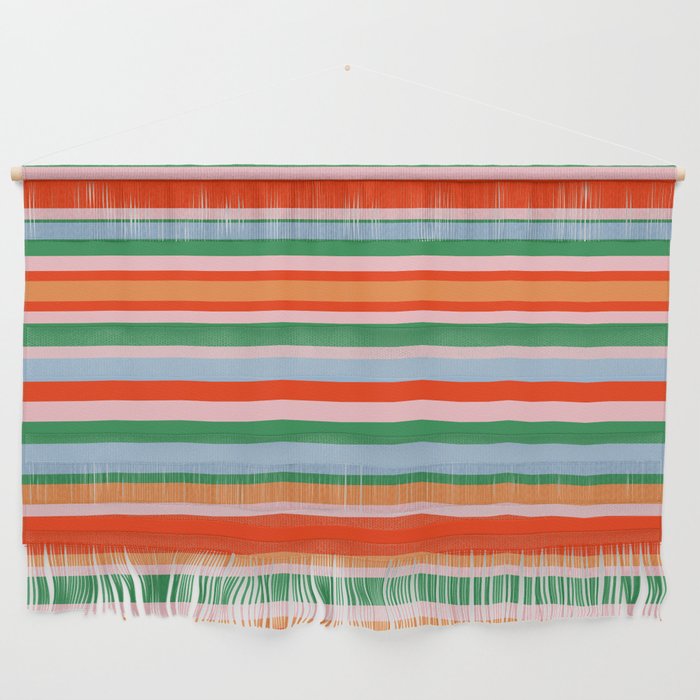 Colorful Stripes in Orange, Green, Pale Pink, and Baby Blue Wall Hanging Gallery Image 1