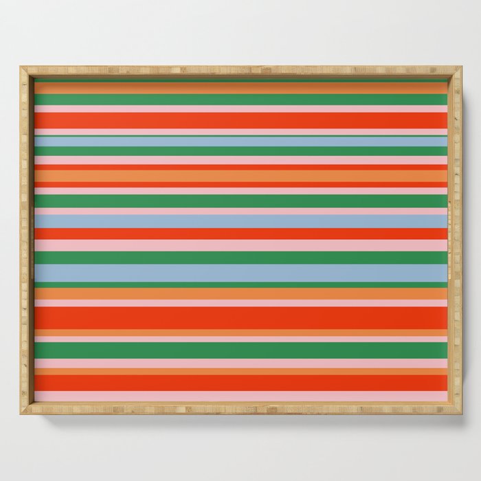 Colorful Stripes in Orange, Green, Pale Pink, and Baby Blue Serving Tray Gallery Image 1