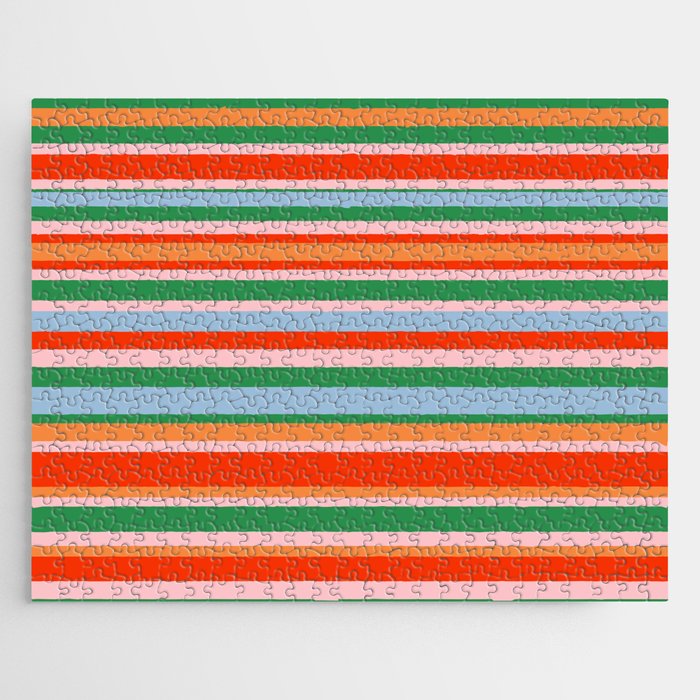 Colorful Stripes in Orange, Green, Pale Pink, and Baby Blue Jigsaw Puzzle Gallery Image 1