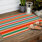 Colorful Stripes in Orange, Green, Pale Pink, and Baby Blue Outdoor Rug Gallery Image 2