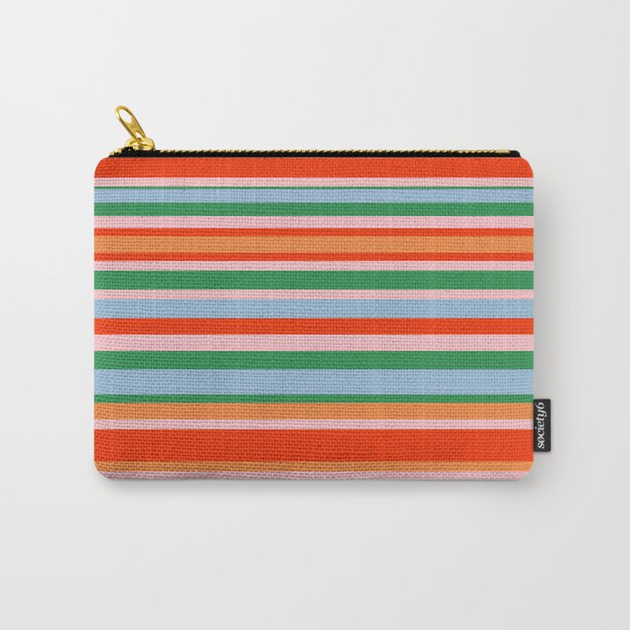 Colorful Stripes in Orange, Green, Pale Pink, and Baby Blue Carry All Pouch Gallery Image 1