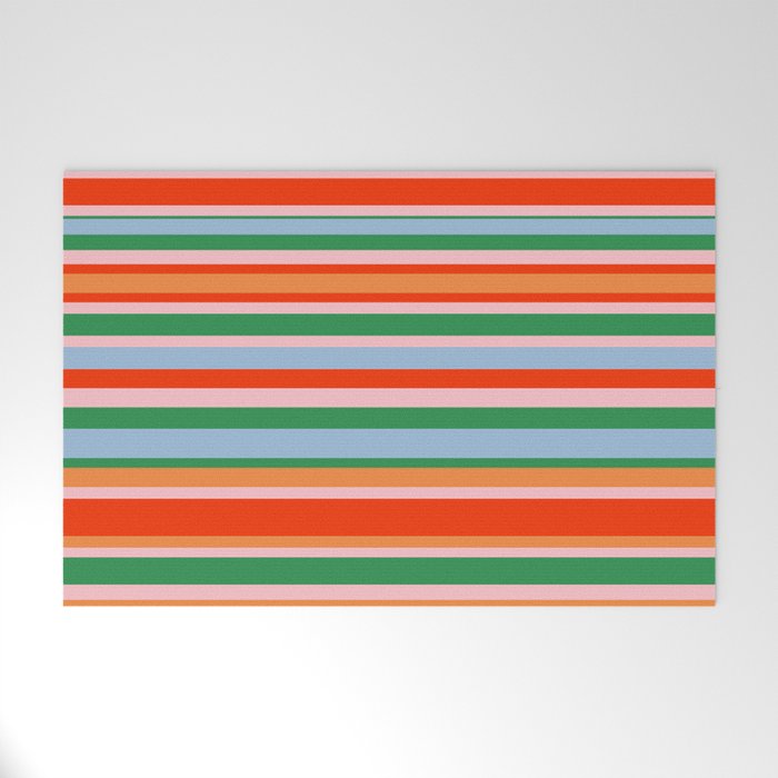 Colorful Stripes in Orange, Green, Pale Pink, and Baby Blue Welcome Mat Gallery Image 1