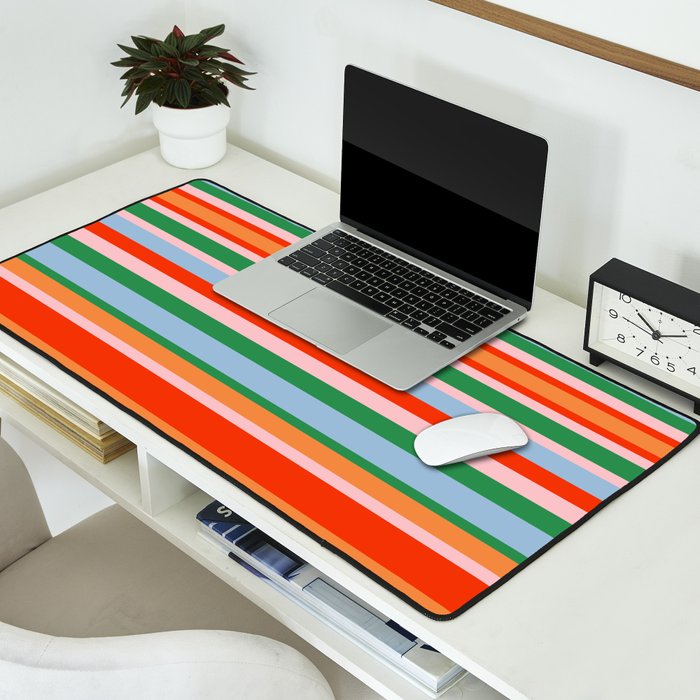 Colorful Stripes in Orange, Green, Pale Pink, and Baby Blue Desk Mat Gallery Image 2