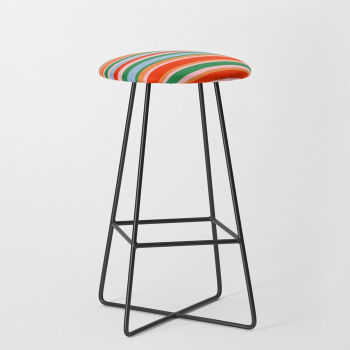 Colorful Stripes in Orange, Green, Pale Pink, and Baby Blue Stool Gallery Image 1