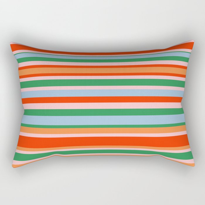 Colorful Stripes in Orange, Green, Pale Pink, and Baby Blue Rectangular Pillow Gallery Image 1