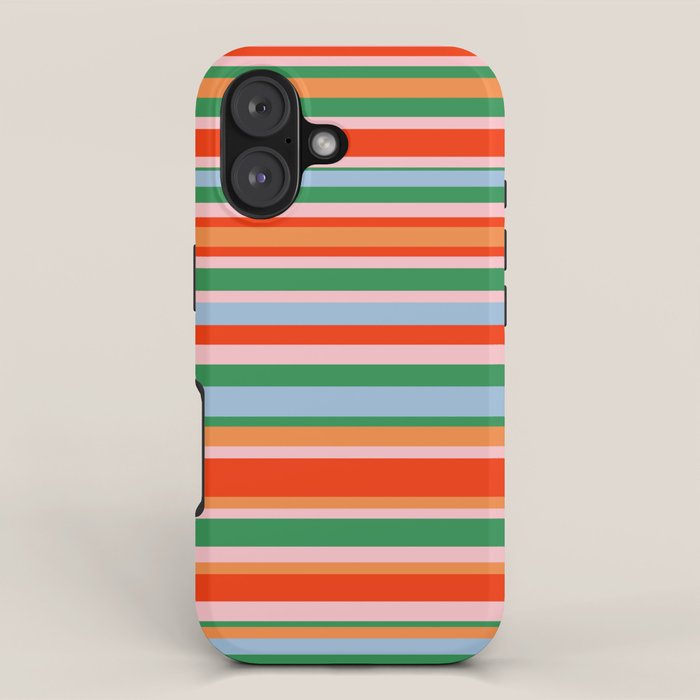 Colorful Stripes in Orange, Green, Pale Pink, and Baby Blue iPhone Case Gallery Image 1