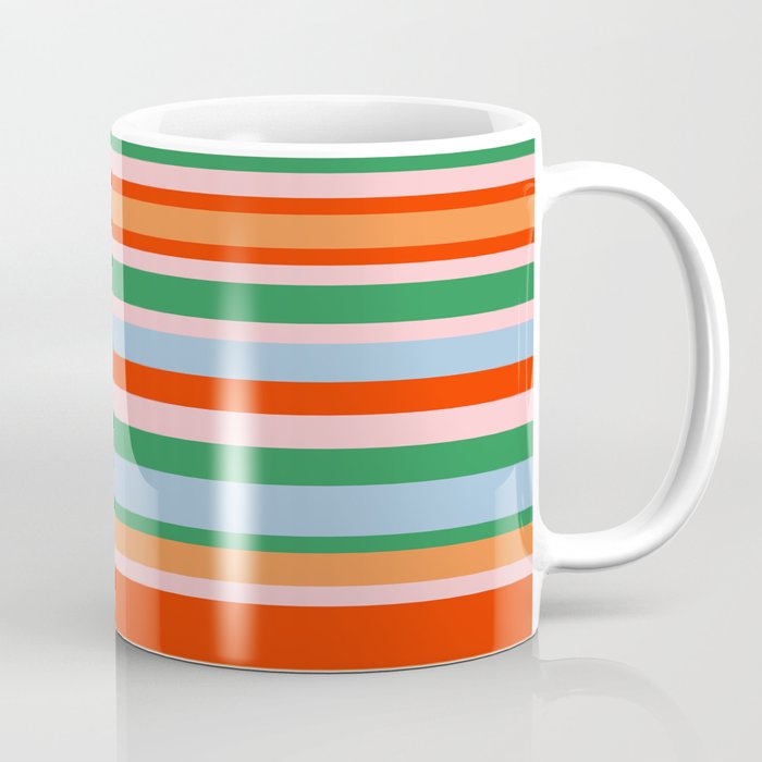 Colorful Stripes in Orange, Green, Pale Pink, and Baby Blue Coffee Mug Gallery Image 1