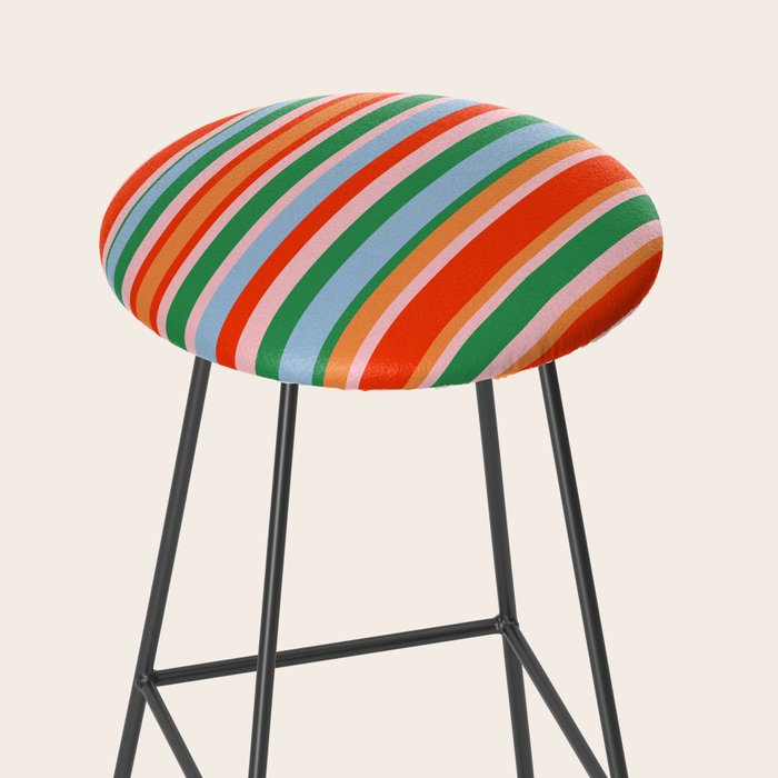 Colorful Stripes in Orange, Green, Pale Pink, and Baby Blue Stool Gallery Image 2