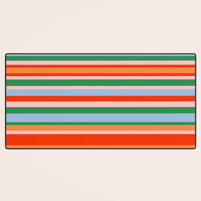 Colorful Stripes in Orange, Green, Pale Pink, and Baby Blue Desk Mat Gallery Image 3