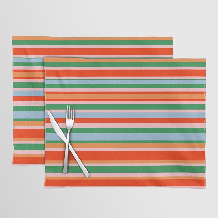 Colorful Stripes in Orange, Green, Pale Pink, and Baby Blue Placemat Gallery Image 1